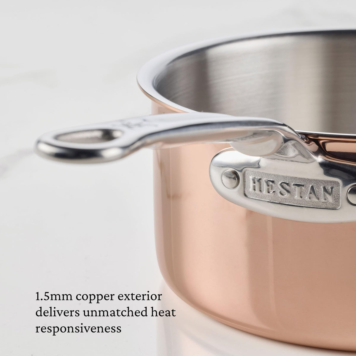 CopperBond® Aura™ 4-Quart Professional Copper Saucepan with Lid by Hestan – 4 Quarts, Copper, Model 31838