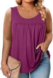 Plus Size Tank Tops for Women Sleeveless Crew Neck Summer Casual Loose Tee Shirts(1X-5X)