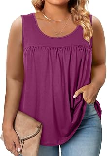 Plus Size Tank Tops for Women Sleeveless Crew Neck Summer Casual Loose Tee Shirts(1X-5X)