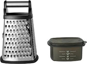 KitchenAid Gourmet Box Grater with Detachable Measuring Container and Lid, Stainless Steel Coarse Medium Fine Grater and Slicer, Dishwasher Safe, Black