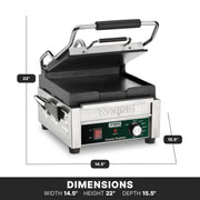 Panini Press with 9.75" x 9.25" Cooking Surface & Flat Plates by Waring – Compact Cooking Surface Machines, Stainless Steel, Silver, Model WFG150