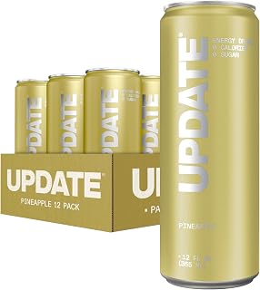 UPDATE Caffeine Free Energy Drink, Paraxanthine, Pineapple, 12 Pack, 12 oz | Zero Sugar, Sugar Free, Zero Calorie. Clean, Healthy Energy, No Jitters, No Crash. Alpha-GPC, L-Theanine, Vitamin B12.