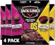 Jack Link's DUOs Original and Teriyaki Beef Jerky Multipack - (4 Pack) 3.25 oz Bags - Ready to Eat Real Meat Protein Snacks - 11g Protein per Serving - Made with 100% Real Beef