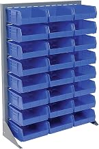 Global Industrial Louvered Bin Rack With (24) Blue Stacking Bins, 35"W x 15"D x 50"H