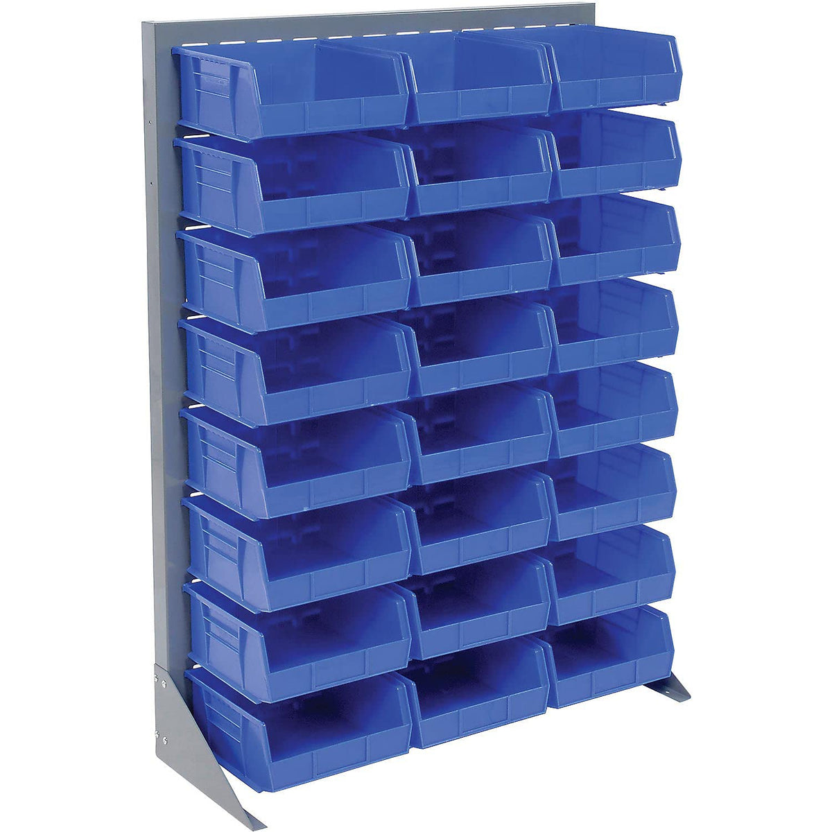 Louvered Bin Rack With (24) Blue Stacking Bins by Global Industrial – 15"L x 36"W x 50"H, Steel, Gray, Model 550162BL