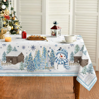 Horaldaily Snowman Tablecloth, 60 x 84 Inch Rectangle, Blue Pine