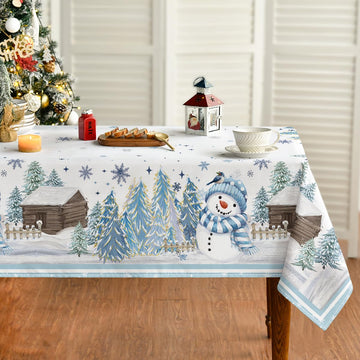 Horaldaily Snowman Tablecloth, 60 x 84 Inch Rectangle, Blue Pine