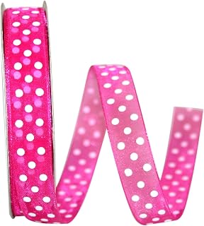 Reliant Ribbon 25638-175-03J Chiffon Swiss Dot Ribbon, 5/8 Inch X 25 Yards, Shocking Pink