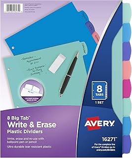 Avery Big Tab Write & Erase Dividers, 8-Tab, Pastel, 1 Set
