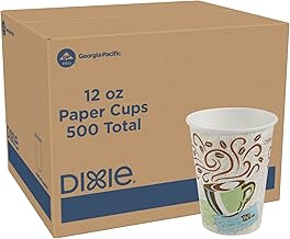 Dixie PerfecTouch 12 oz Paper Coffee Cups By GP PRO, Coffee Haze Design, 500 Count (25 Disposable Cups Per Sleeve, 20 Sleeves Per Case), 5342DX