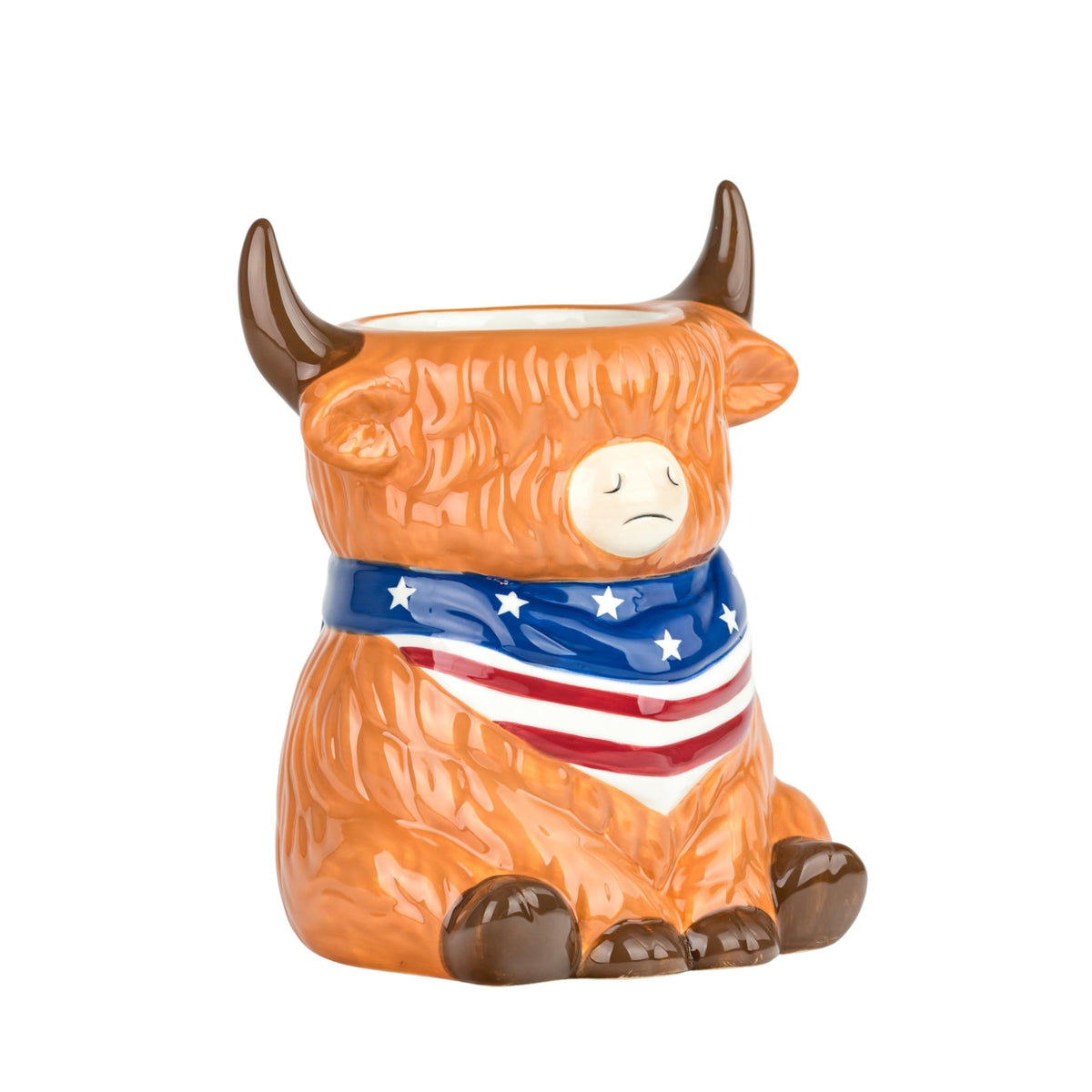 American Highland Cow Patriotic Kitchen Canister by 10 Strawberry Street – 58 fl oz, 58.3 fluid_ounces, Ceramic, American Highland Cow, Model HLD-AMRCA