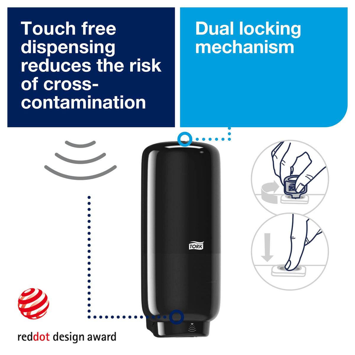 Intuition Sensor Skincare Dispenser Black S by Tork – Pack of 1, Plastic, Black, Model 571608