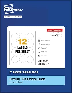 Avery UltraDuty® GHS Labels, Waterproof, 2" White Round Labels, 6000 Total, Use with Laser Printers