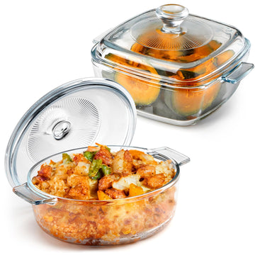 Nutriups Glass Casserole Set with Lids, 0.8 Liter, Square and Round