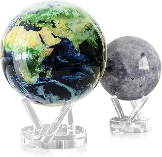 MOVA Globe Bundle – 8.5" Earth with Clouds + 4.5" Moon | Self-Rotating Globes Powered by Light | No Batteries or Cords | Elegant Home & Office Decor