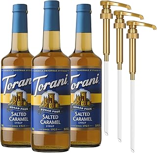 Torani Sugar Free Coffee Syrup, Salted Caramel 3-Pack, Zero-Calorie Flavoring for Drinks, Pumps Included, 25.4 Fl Oz Ea