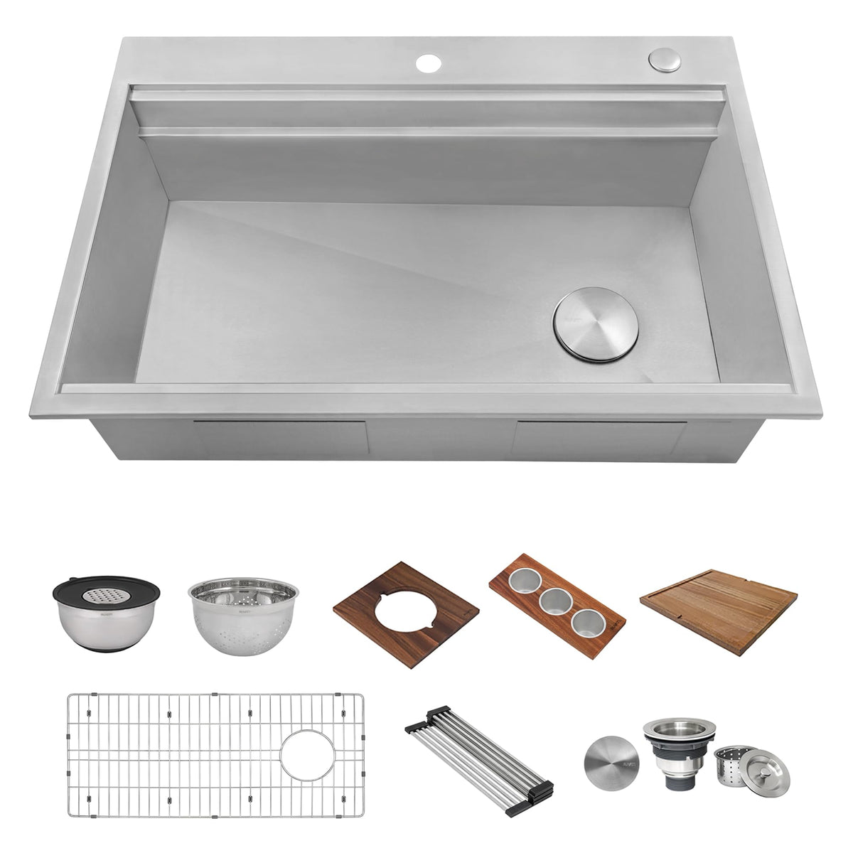 33-in 16-Gauge Two-Tier Drop-in Workstation Kitchen Sink by Ruvati – 33 inch - Dual Tier, Stainless Steel, Model RVH8424