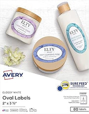 Avery Printable Oval Labels, 2" x 3-1/3", Glossy White, Laser & Inkjet Compatible, 80 Blank Labels Total, Great for Mailing, Branding, Packaging, and More (22820)