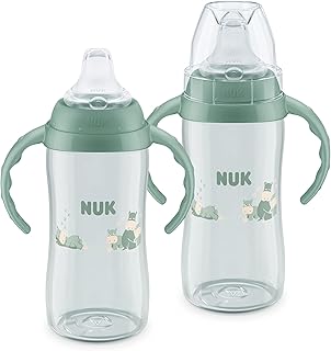 NUK First Choice Large Learner Cup 2.0, 10 oz. Sippy Cup with Handles, Spill Proof, Leak Proof Soft Straw Cup, 2-Pack