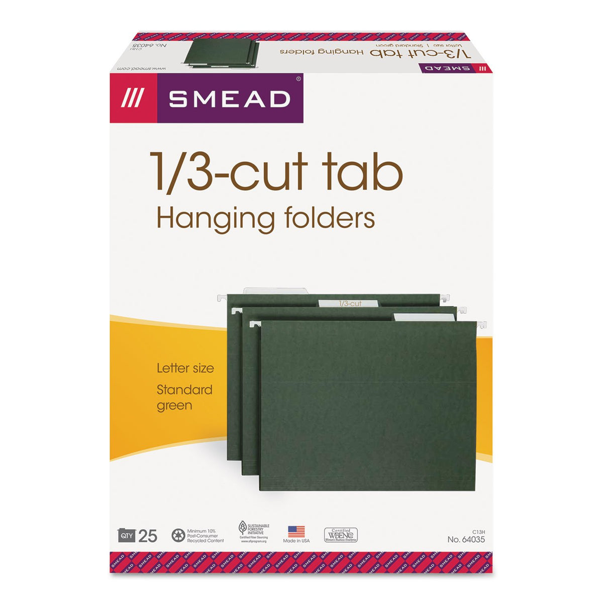 Hanging File Folder with Tab by SMEAD – 25 Count (Pack of 1), Paper, Green, Model 64035