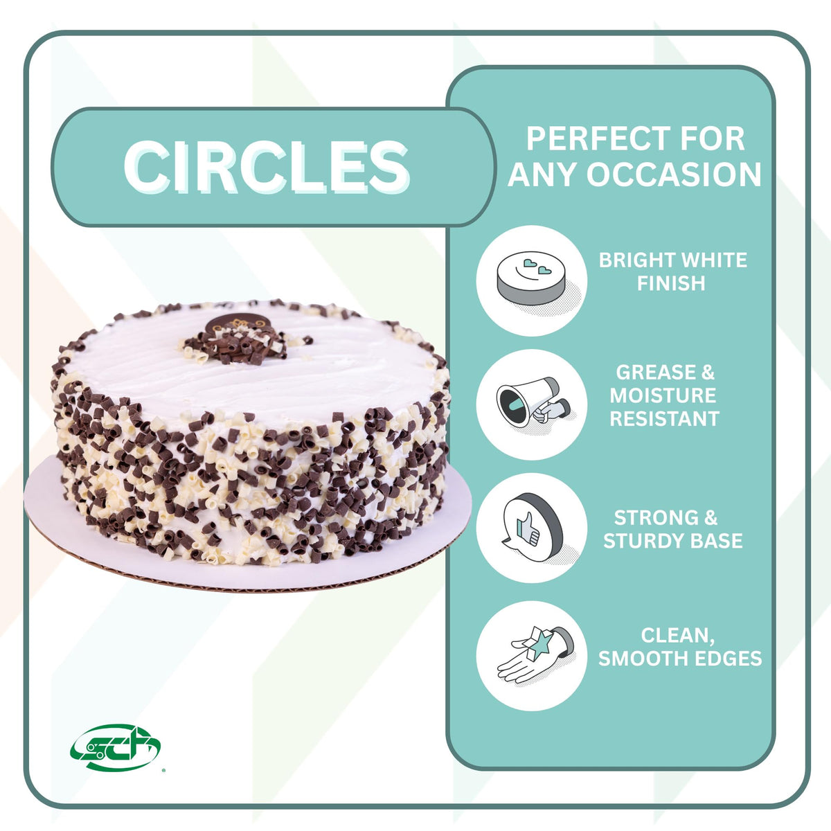 SCT Bright White Cake Circles by SOUTHERN CHAMPION TRAY – 12" single wall, 1.0 pounds, Paperboard, Bright White, Pack of 100
