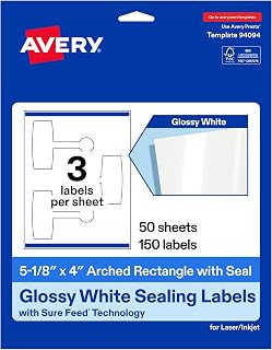 Avery Printable Sealing Labels, 5-1/8" x 4", Glossy White Paper, Sure Feed Technology, Print-to-The-Edge Capability, Laser/Inkjet Printer Compatible, 150 Total