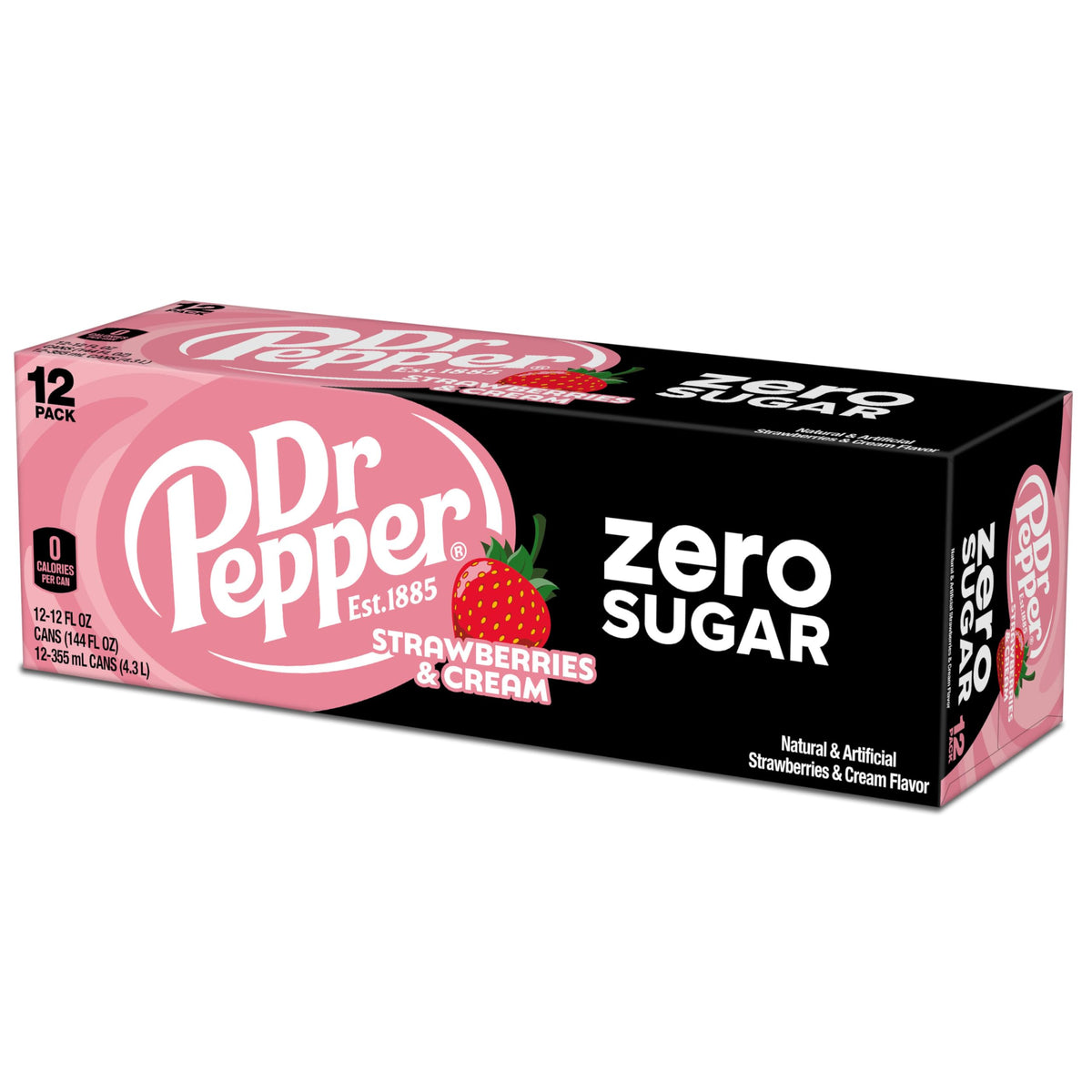Dr Pepper Zero Sugar Strawberries and Cream / 12 FL Oz (Pack of 12) / 1 Soft Drinks