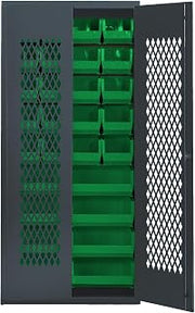 QUANTUM STORAGE SYSTEMS Beige Specialty Cabinet W/28 Green Bins