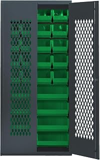 QUANTUM STORAGE SYSTEMS Beige Specialty Cabinet W/28 Green Bins