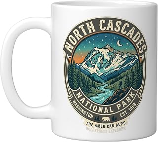 North Cascades National Park Washington Vintage Badge Ceramic Mug, White, 11oz