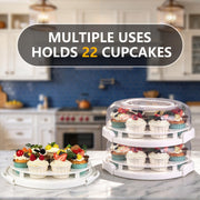 Ronalsinho Pie Carrier Set with Lid and Bag, Holds Two 10-Inch Dishes, Beige