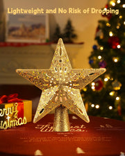 Brightown Lighted Star Tree Topper, 10 Inch Golden with Snowflake Projector