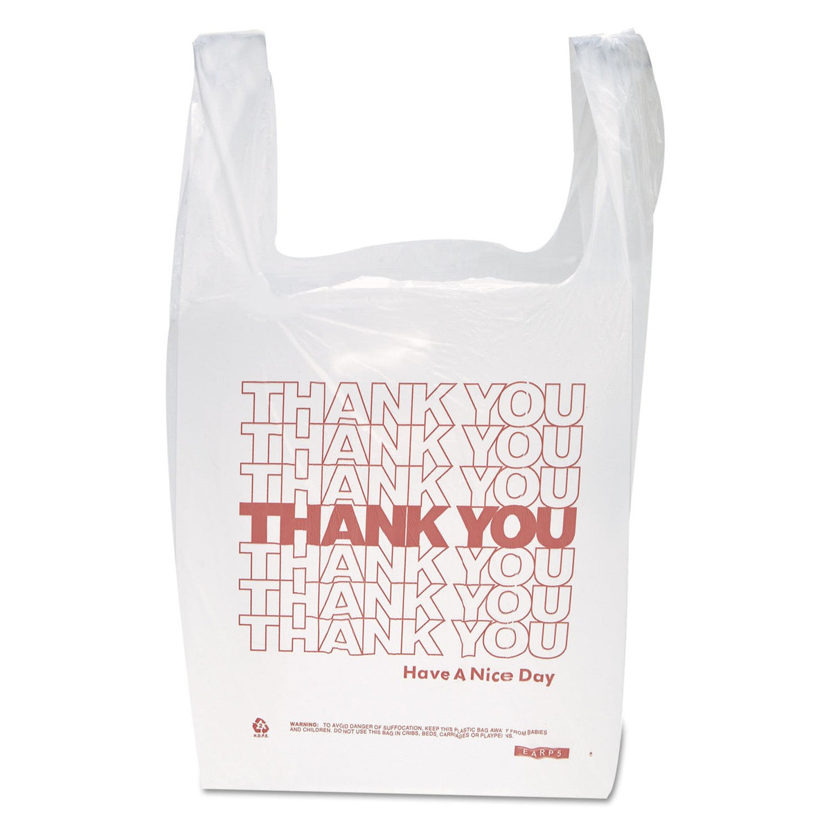 Group THW1VAL "Thank You" Handled T-Shirt Bags by Inteplast – 1Pack (900 Count), 1.0 pounds, Polyethylene, White / Red, Pack of 900