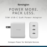 70W USB-C GaN Power Adapter and 3 Port Charger K38101NA by Kensington – Commercial Grade