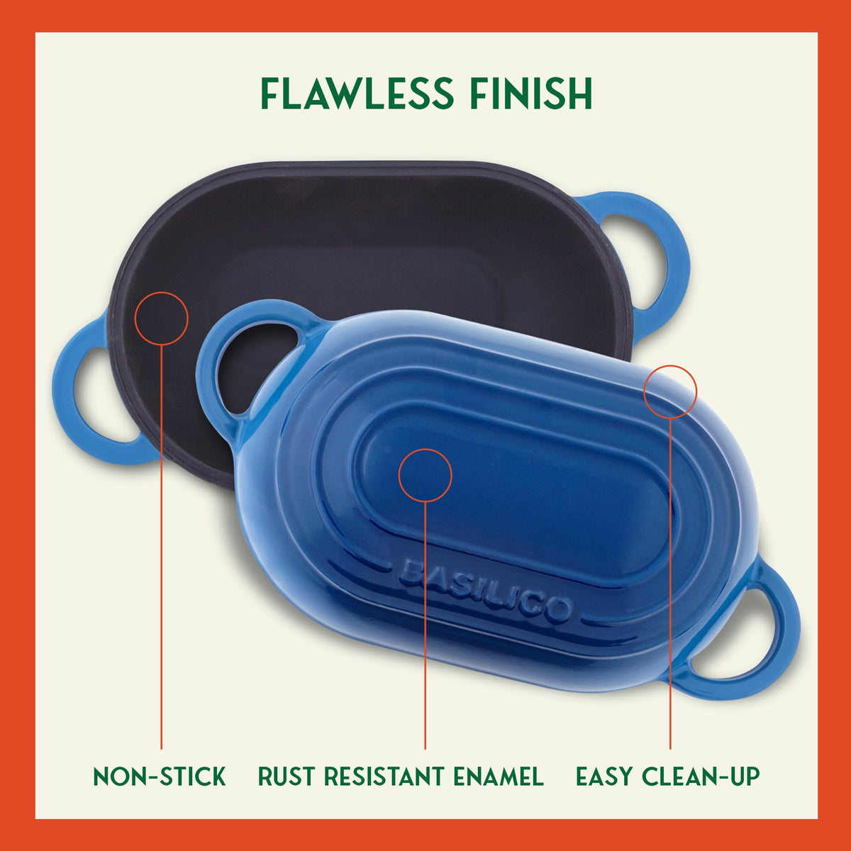 Enameled Cast Iron Bread Oven 2 Qt (Blue) by Basilico – 12 inches x 6 inches x 6 inches, 900.0 grams, Cast Iron, Blue, Model 1000