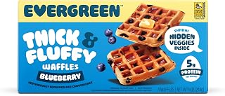 Evergreen Thick & Fluffy Waffles, Blueberry - Whole Grains, No Preservatives, Individually Wrapped, Air Fryer Ready, Frozen Breakfast, 9 oz