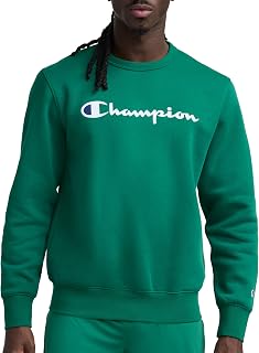 Champion Men’s Powerblend Crewneck Sweatshirt,Classic Script Logo, Verdant Green - Classic Script Logo, Large