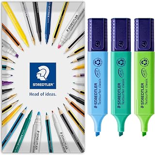 STAEDTLER 364 Textsurfer Classic Highlighter Marker Pen Set | 1-5mm Chisel Tip | Stationery Pack of 3 Highlighters for Home, Work, Office | In Envelope Gift Packaging (Green, Blue, Turquoise)