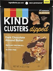 KIND Snack Clusters Dipped, Dark Chocolate Almond Butter, Gluten Free, 4g Protein, 4 Ounce , 8Count