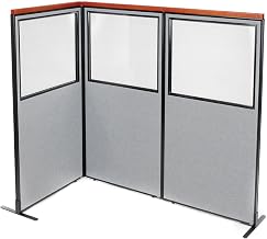 Global Industrial 36-1/4"W x 73-1/2"H Deluxe Freestanding 3-Panel Corner Divider with Partial Window, Gray
