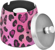 Pink Leopard Texture Print Splash Ashtray with Lid, Outdoor Ashtrays for Patio