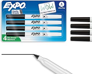 EXPO Dry Erase Markers, Low Odor Ink, Black, Ultra Fine Tip, 4 Count