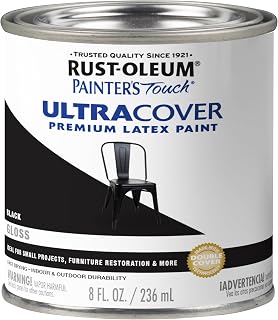 Rust-Oleum Painter's Touch Latex Brush-On Paint, Gloss Black | Interior/Exterior Durability, Multi Surface (Metal, Wood and More), Fast Dry, Chip and Fade Resistant, Half Pint