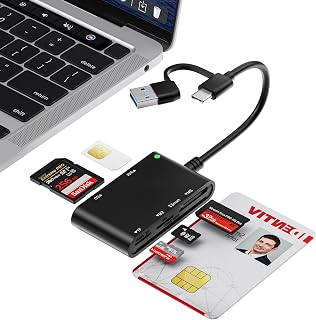7 in 2 USB C/A SIM Card Adapter for iPhone,Smart Card Reader for Military CAC Military Card Reader,SD/TF/SIM/PIV/M2/IC/ID/MS Pro Duo Memory Card Reader for iPhone,iPad,Windows,Mac,Linux