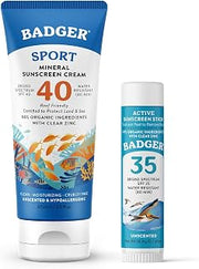 Badger SPF 40 Reef Safe Sport Sunscreen and SPF 35 Sunscreen Face Stick