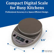"Escali Primo Digital Kitchen Scale – Digital Food Scale Grams and Ounces for Cooking by San Jamar – 11 Pound Capacity, 0.0 ounces, Plastic, Metallic, Model SCDG11M