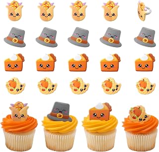 DecoPac Thanksgiving Cuties Cupcake Toppers, 24 Fall Cupcake Rings Featuring Bright Smiles & Cute Faces - 24 Pack