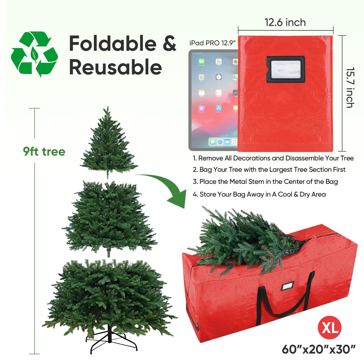 Baleine Artificial Tree Bag, 9 Foot Capacity, Red