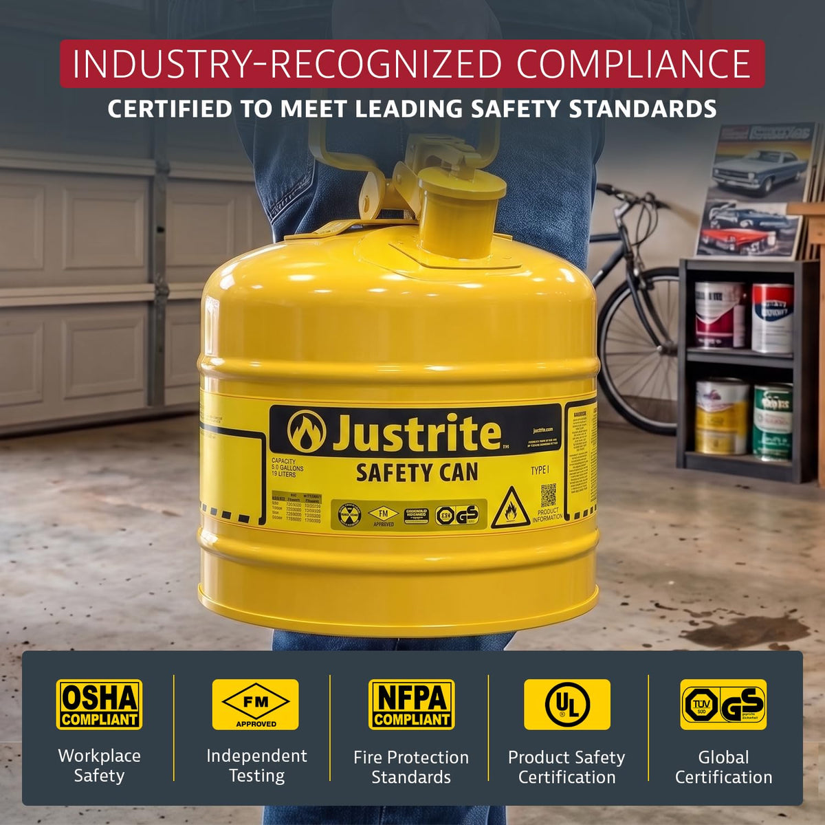 Justrite Yellow / 5 Gallon / Type I Cans