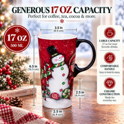 Topadorn Ceramic Coffee Mug with Lid, 17 Ounces, Candy Cane Snowman
